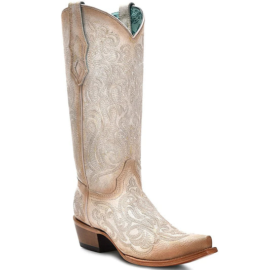 Corral Women's White-Pink Luminescent Embroidery Boots