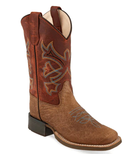 Old West Kid's Brown Natural Cowhide Boots