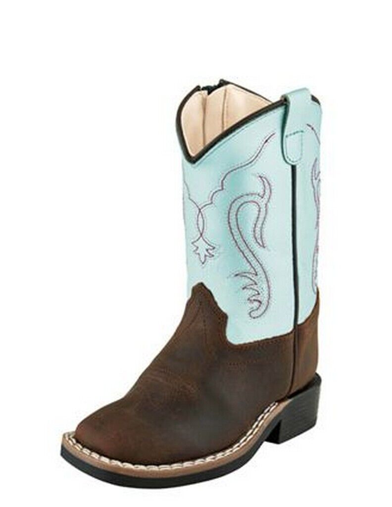 Old West Kid's Light Blue/Brown Western Boots