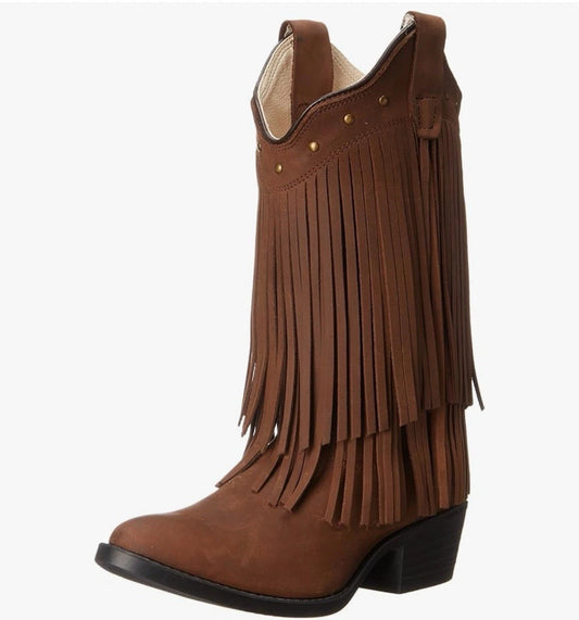 Old West Youth Girls Brown Fringe Boots