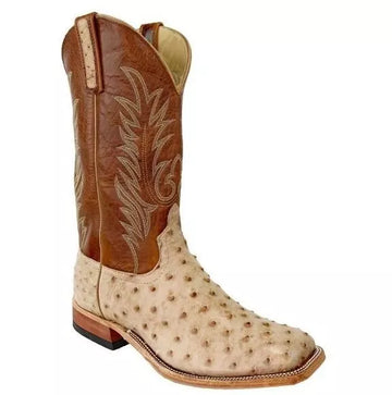 Anderson Bean Men's Vintage Tan Bruciato Full Quill Ostrich Western Boots