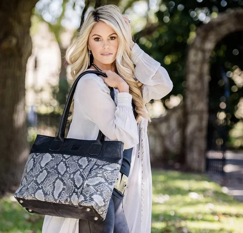 STS Santana Black Leather Snakeskin Tote