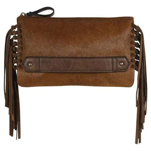 Tony Lama Women's Hair on Leather Clutch Wristlet with Fringe