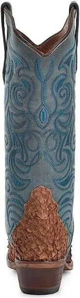 Circle G Women's Brown-Blue Fish Embroidery Boots