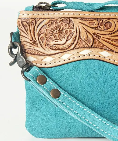 American Darling Turquoise Women's Hand Tooled Embossed Western Wristlet