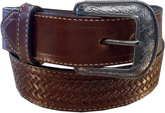 Heritage Leathers USA Men's Brown Basket Stamped Belt