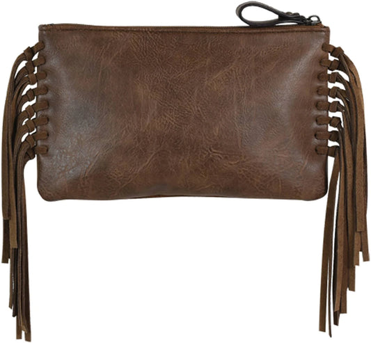 Tony Lama Women's Hair on Leather Clutch Wristlet with Fringe