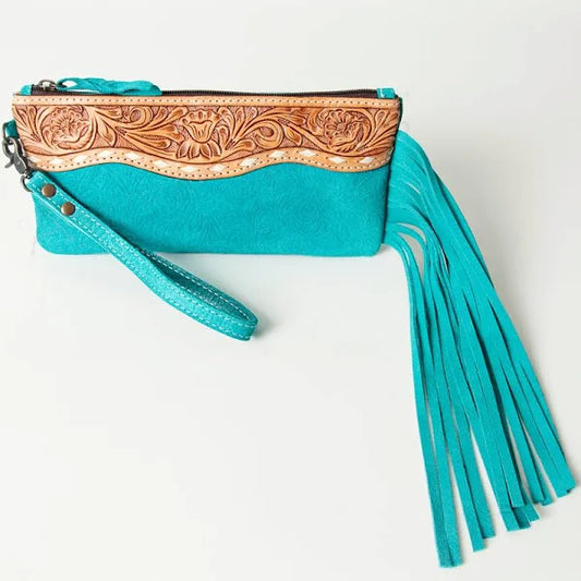 American Darling Turquoise Women's Hand Tooled Embossed Western Wristlet