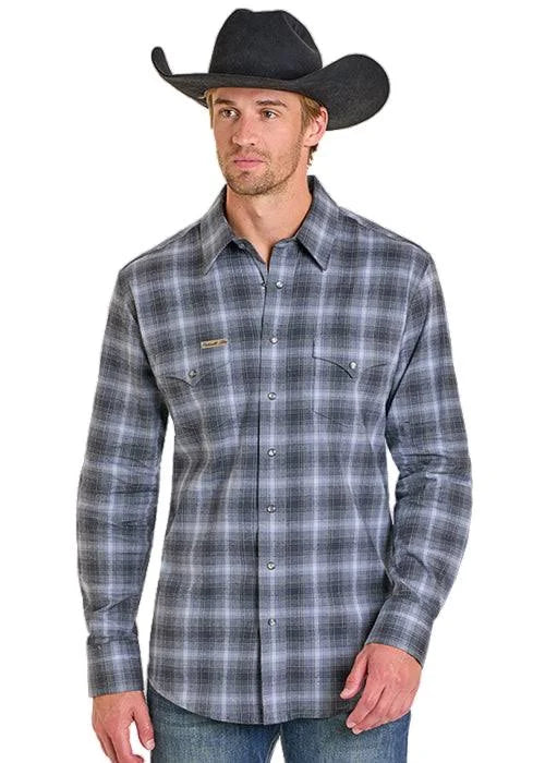 Panhandle Slim Men's Charcoal Brushed Flannel Plaid Long Sleeve Snap Shirt
