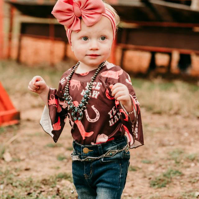 Shea Baby Infant/Toddler Yeehaw Cowgirl Long Sleeve Bell Onesie