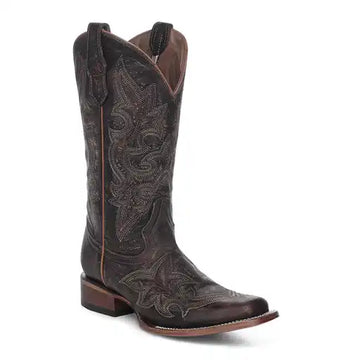 Circle G Women's Brown Embroidery Square Toe Western Boots