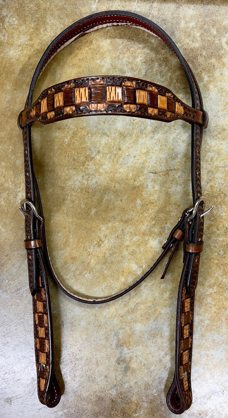 R Bar B Checkered Antique Browband Headstall