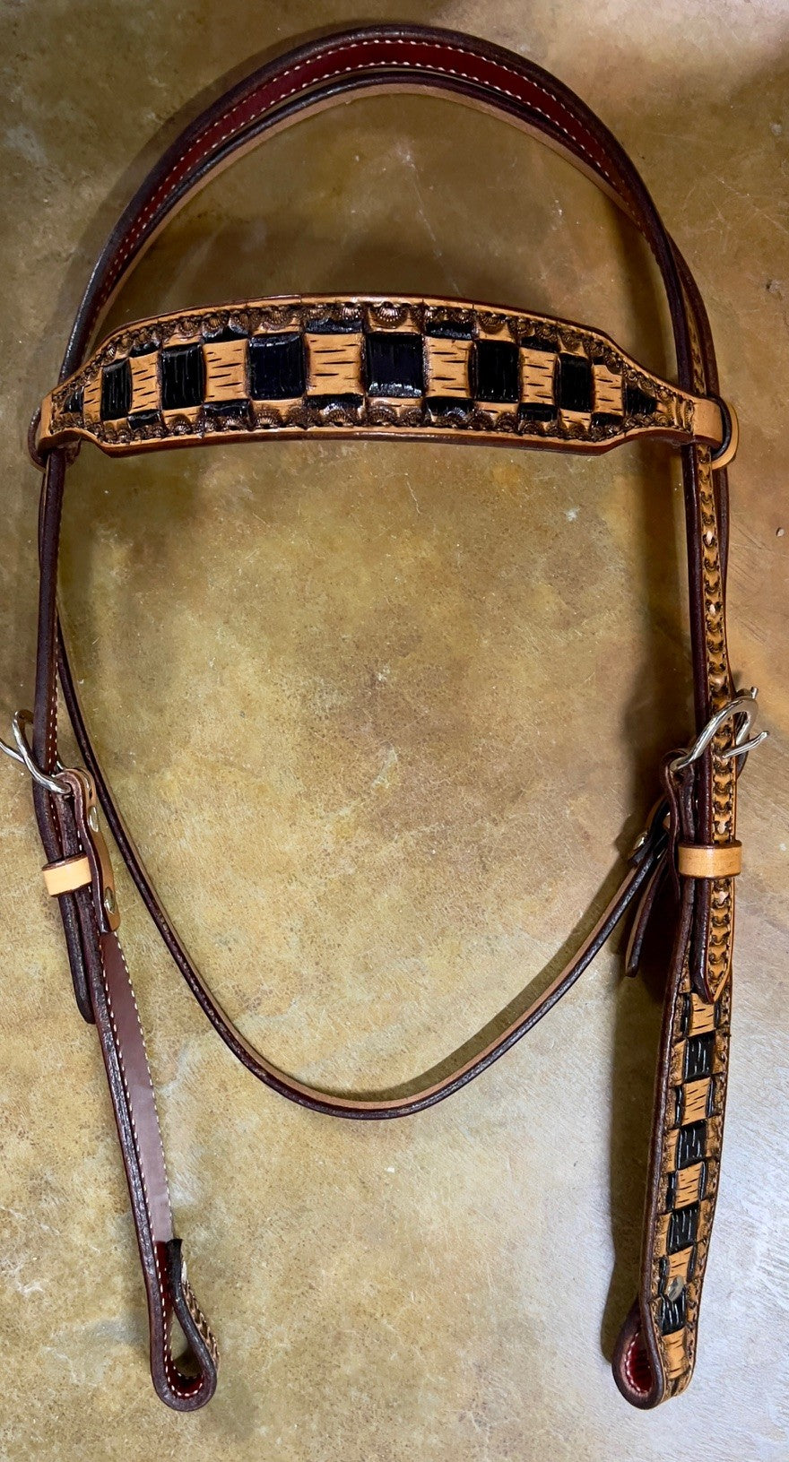 R Bar B Checkered Black Dye Browband Headstall