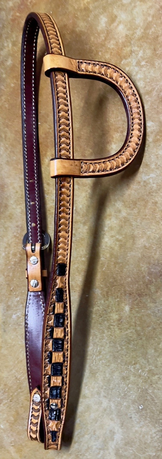 R Bar B Checkered Black Dye One Ear Headstall