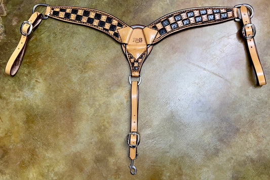 R Bar B Checkered Black Dye 3" Breast Collar