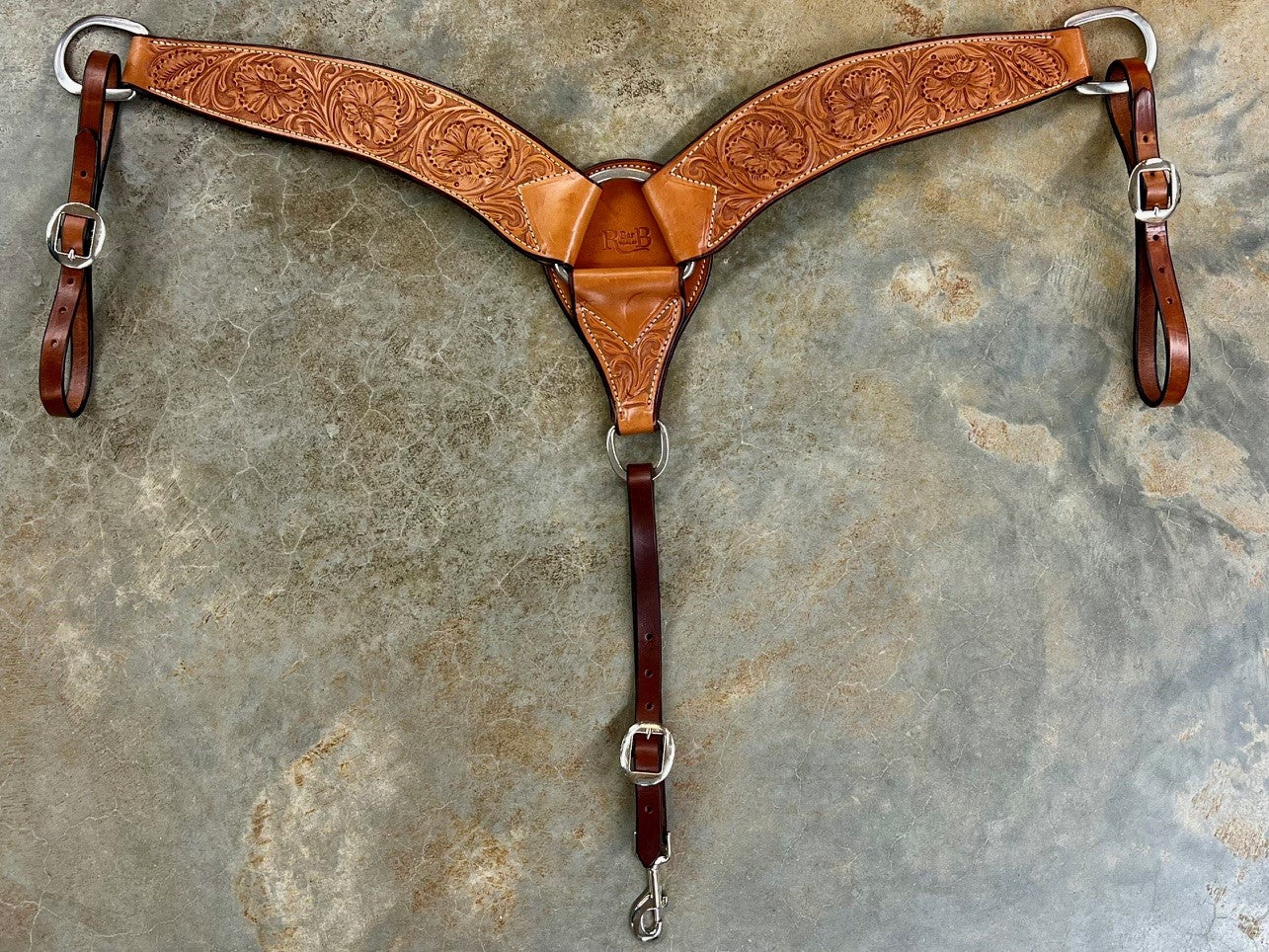 R Bar B Tooled Medium Oil 3" Breast Collar