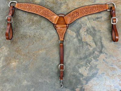 R Bar B Tooled Medium Oil 3" Breast Collar