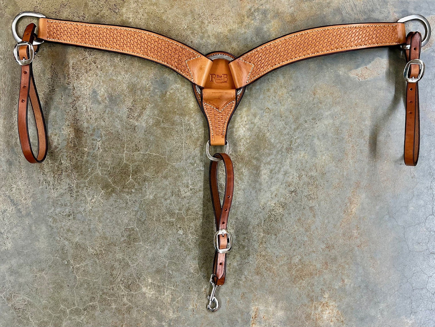 R Bar B 2" Mini Basket Tooled Medium Oil Breast Collar