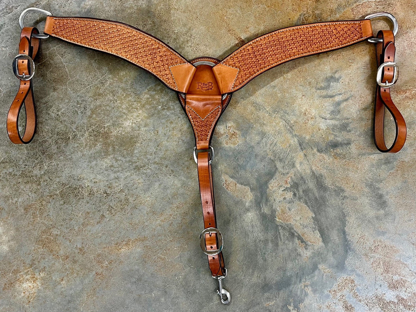 R Bar B 3" Spider Stamp Medium Oil Breast Collar