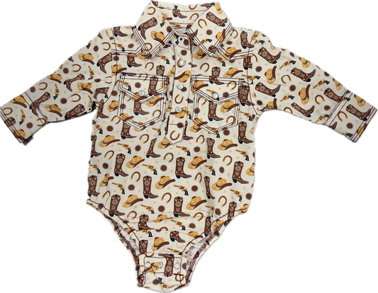 MontanaCo Cowboy Boot Western Print Onsie