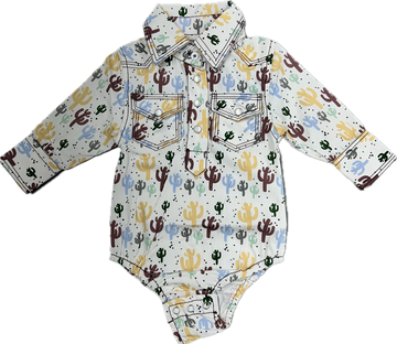 MontanaCo Cactus Print Western Onsie with Pearl Snaps