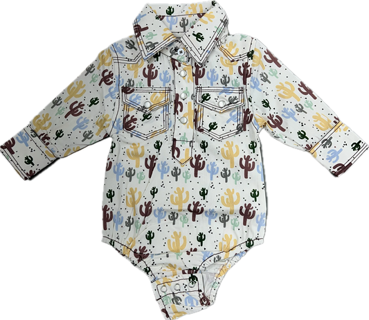 MontanaCo Cactus Print Western Onsie with Pearl Snaps