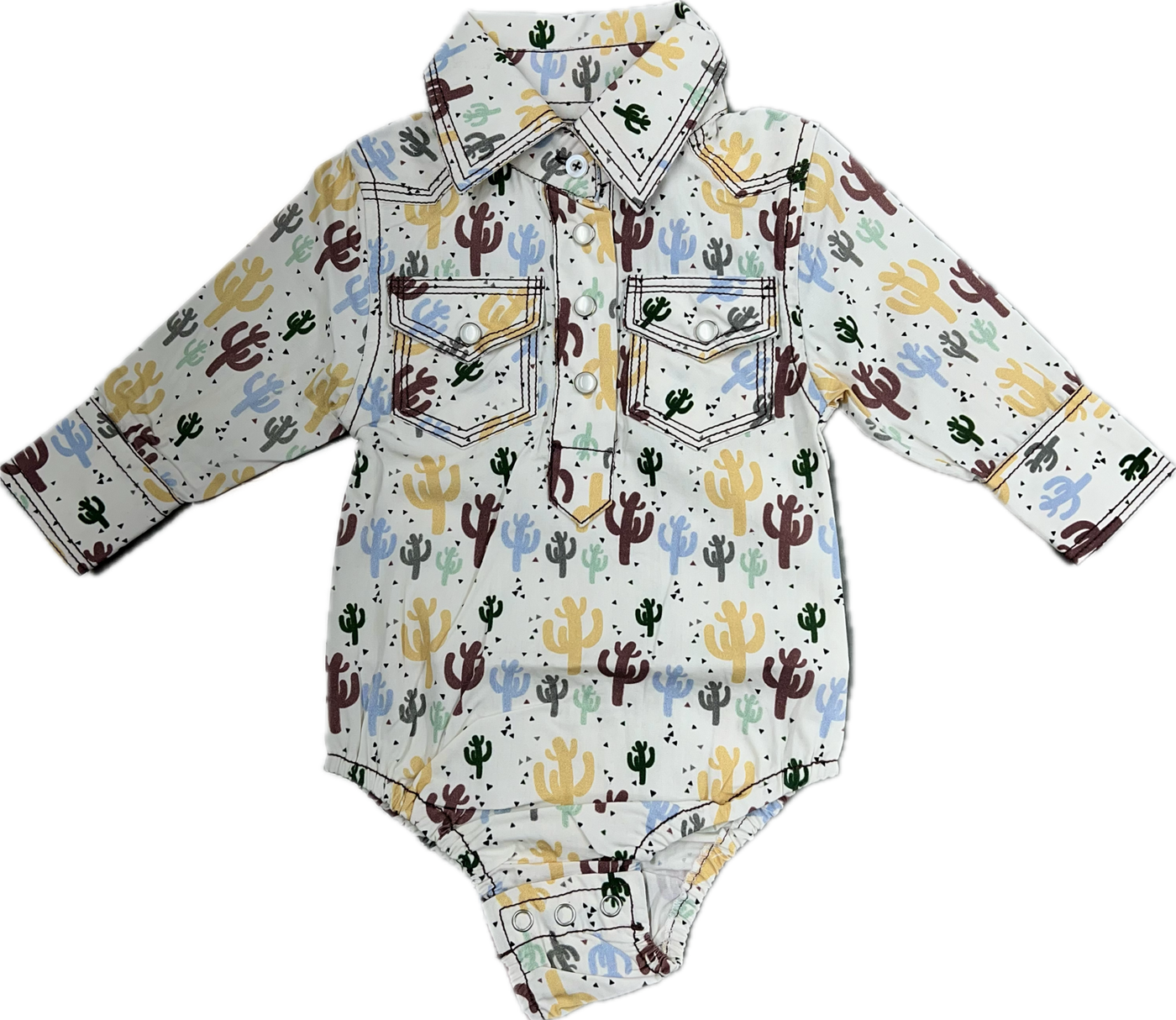 MontanaCo Cactus Print Western Onsie with Pearl Snaps