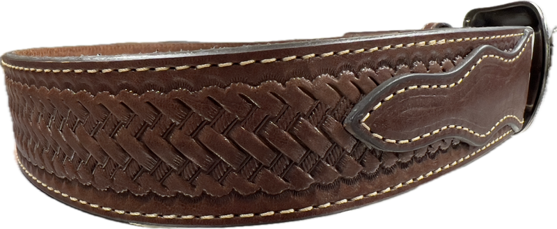Heritage Leathers USA Men's Brown Basket Stamped Belt