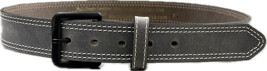 Heritage Leathers USA Men's Grey w/White Double Stitching Belt