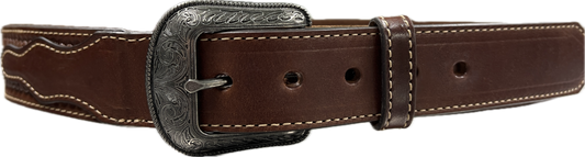 Heritage Leathers USA Men's Brown Basket Stamped Belt