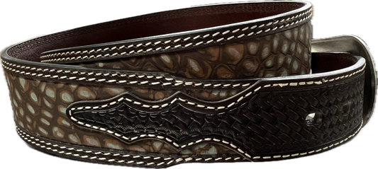 3D Belt Co. Men's Chocolate Brown Belt w/Turquoise Gator Print