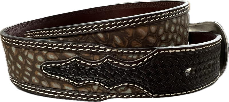 3D Belt Co. Men's Chocolate Brown Belt w/Turquoise Gator Print