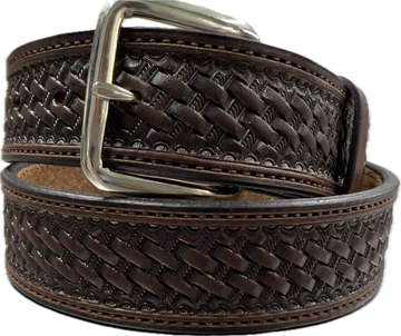 Texas Saddlery Men's Chocolate Basket Stamp Belt