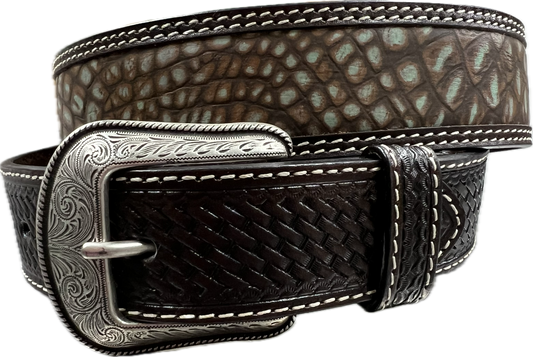 3D Belt Co. Men's Chocolate Brown Belt w/Turquoise Gator Print