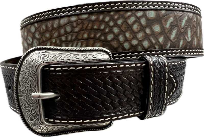 3D Belt Co. Men's Chocolate Brown Belt w/Turquoise Gator Print