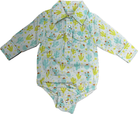 MontanaCo Cactus Print Western Onsie with Pearl Snaps