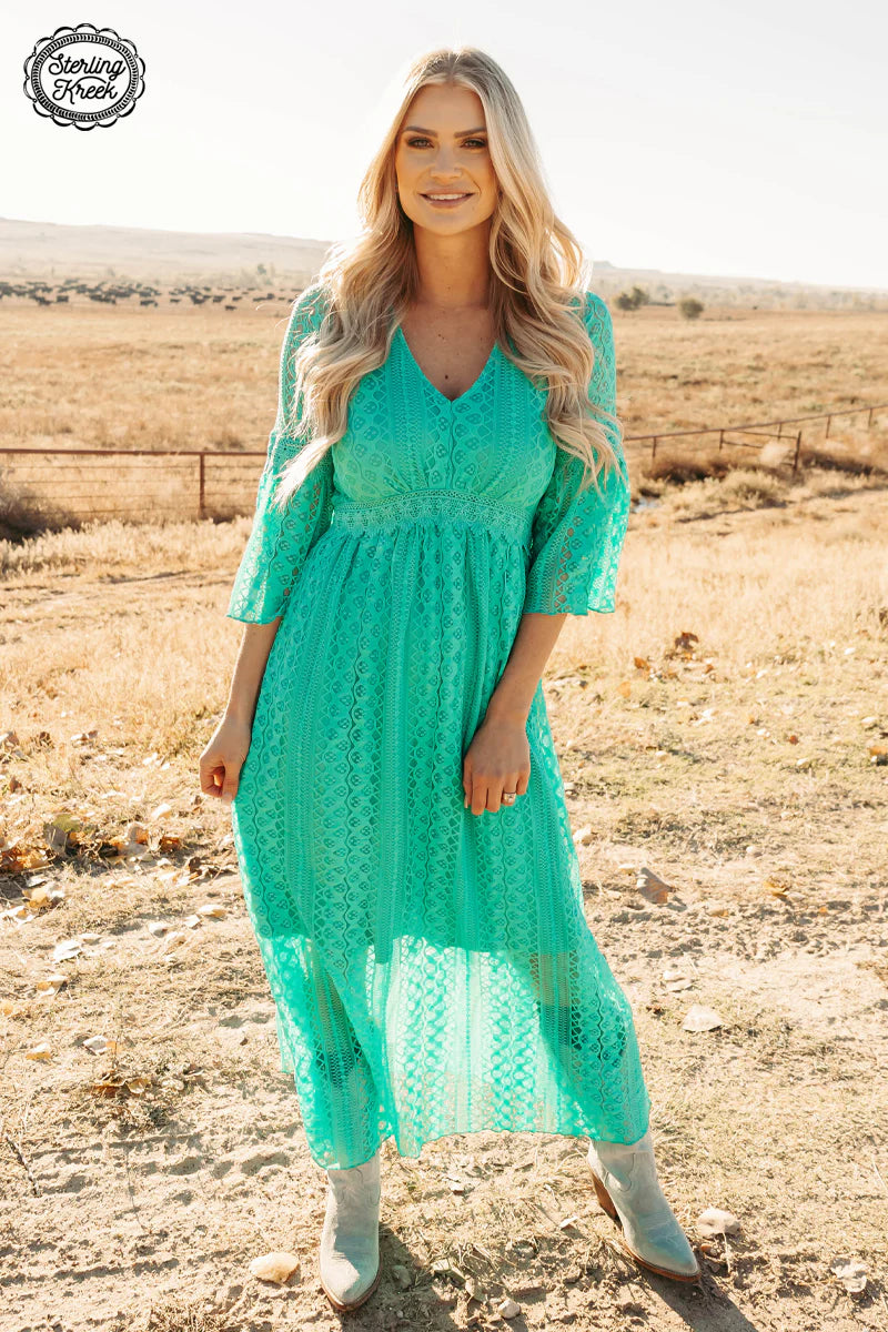 Sterling Kreek Victorian Lace Maxi Dress Turquoise