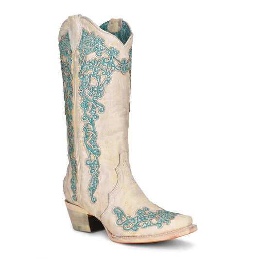 Corral Women's Bone Glitter Overlay w/Embroidery Boots