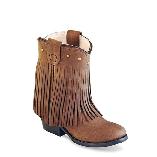 Old West Toddler Girl's Chocolate Nubuck Leather Fringe Boots