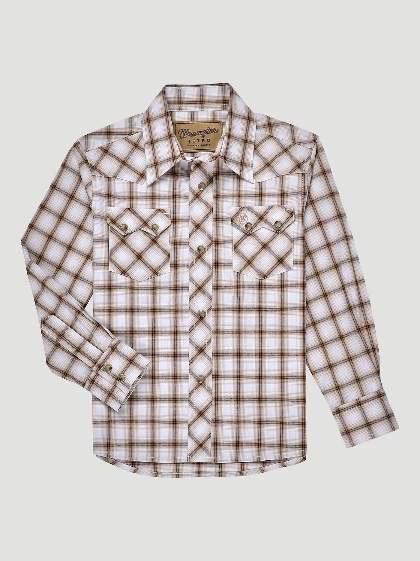 Wrangler Boy's Retro Snap Plaid Shirt-Classic Brown