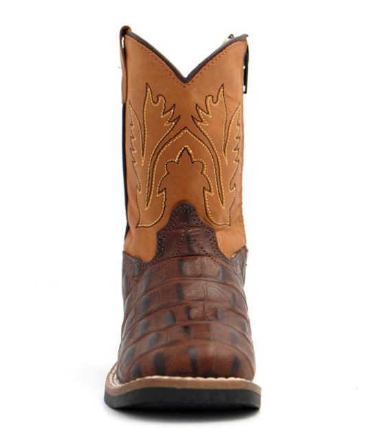 Old West Lil' Kid's Brown Caiman Gator Print Cowboy Boots