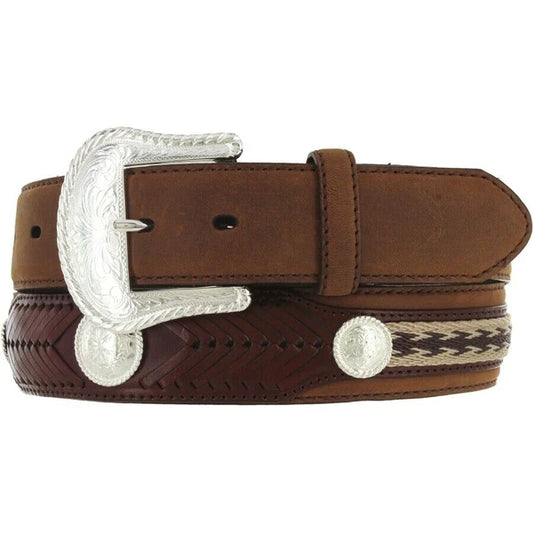 Tony Lama Men's The Duke Center Applique Brown Western Belt