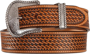 Justin Men's Bronco Basketweave Tan Leather Belt