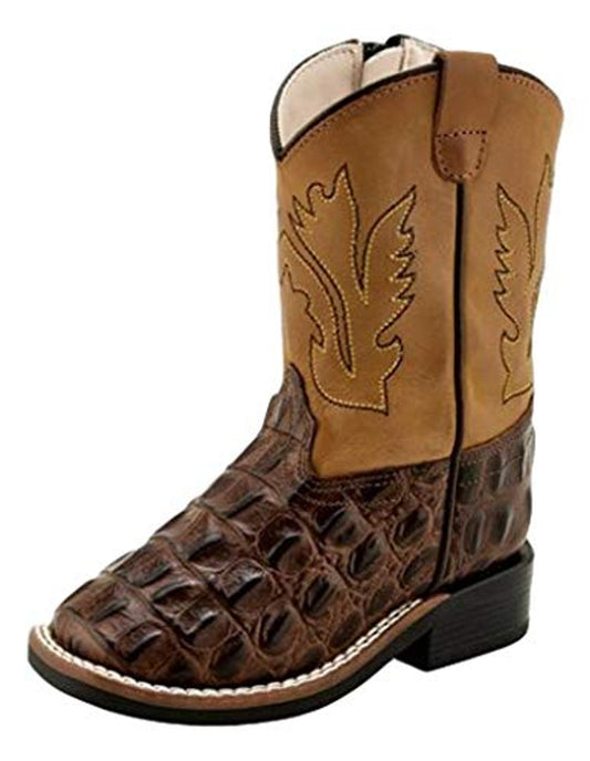 Old West Lil' Kid's Brown Caiman Gator Print Cowboy Boots