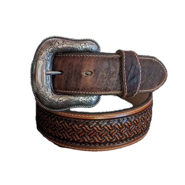 Tony Lama Men's Brown Idaho Bison Leather Belt