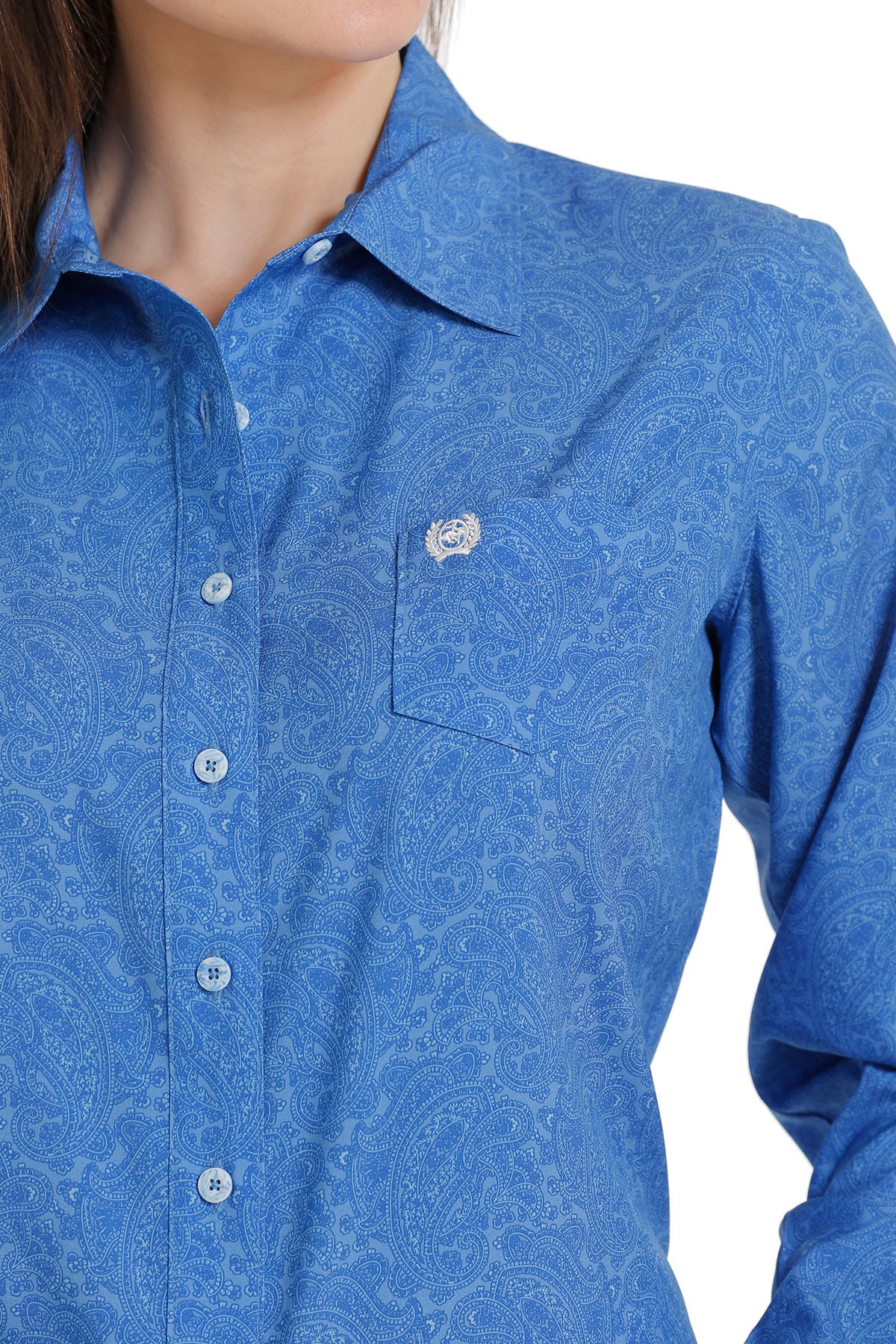 Cinch Women's Blue Paisley Print Long Sleeve ArenaFlex Shirt