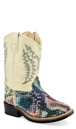 Old West Toddler Kids Multi Colored Snake Print Boots
