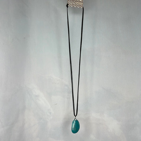 West & Co. Double Leather Strand Necklace w/Turquoise Stone Pendant