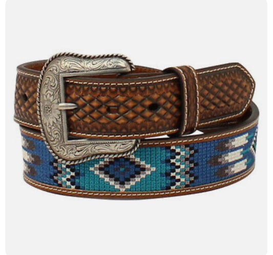 Ariat Men's Southwestern Embroidered Brown Belt