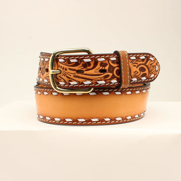 3D Belt Co. Men's Floral Embossed Leather Belt